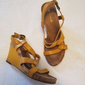 Aerosoles Yellow Summer Plush Wedge Strappy Sandals